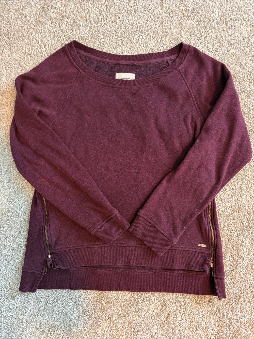 UGG Women's Maroon Crewneck Sweatshirt with Side Zips